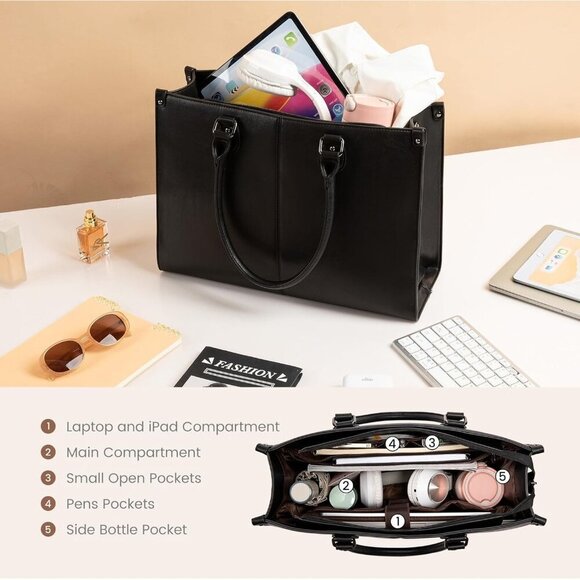 LOVEVOOK Laptop Bag for Women 15.6 inch Laptop Tote Bag Vintage Work Bags - Picture 4 of 8